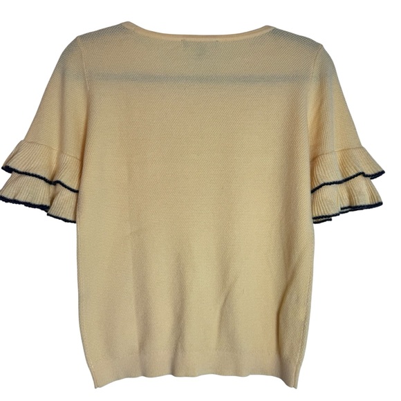 Ann Taylor Butter Yellow Ruffle Short Sleeve Lightweight Small Petite Sweater - Picture 2 of 7